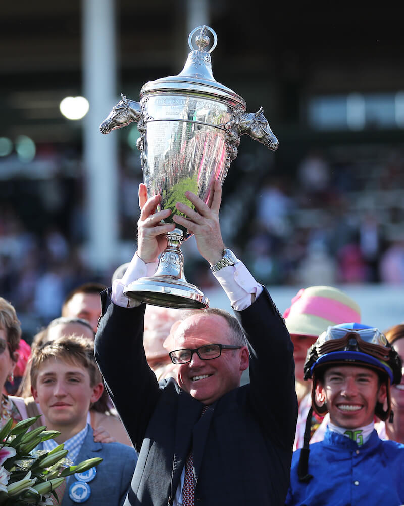 Brendan holding KY Oaks trophy